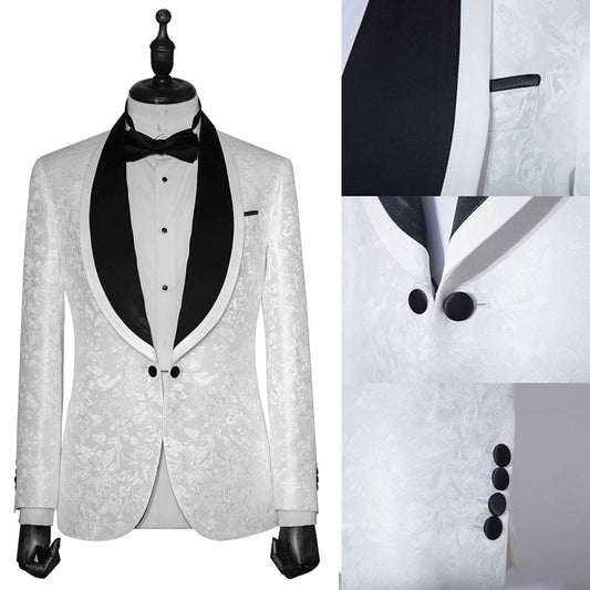 White Damask Jacquard Suit