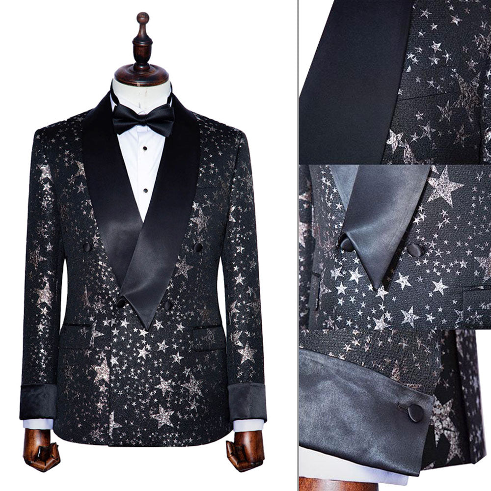 Black Double Breasted Jacquard Suit