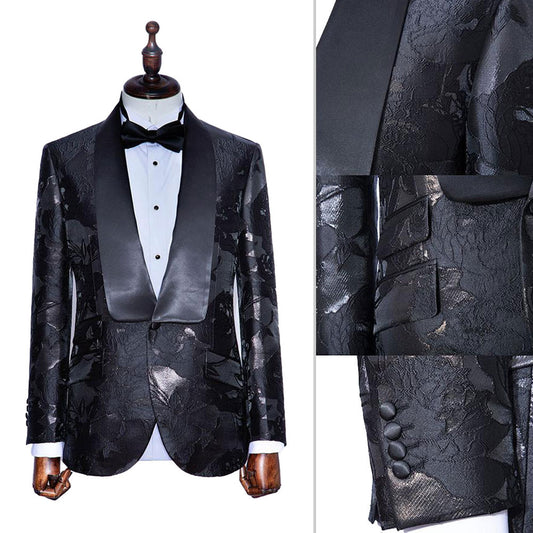 Black Long Shawl Lapels Damask Jacquard Tuxedo