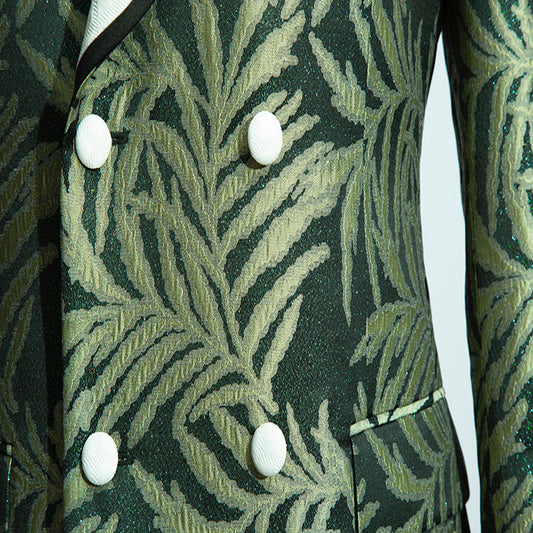 Double Breasted Jacquard Forest Green Tuxedo