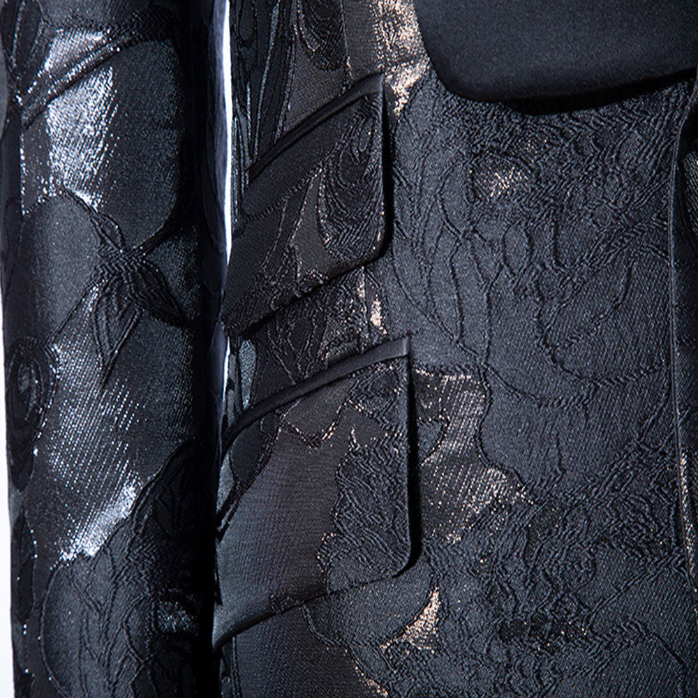 Black Long Shawl Lapels Damask Jacquard Tuxedo