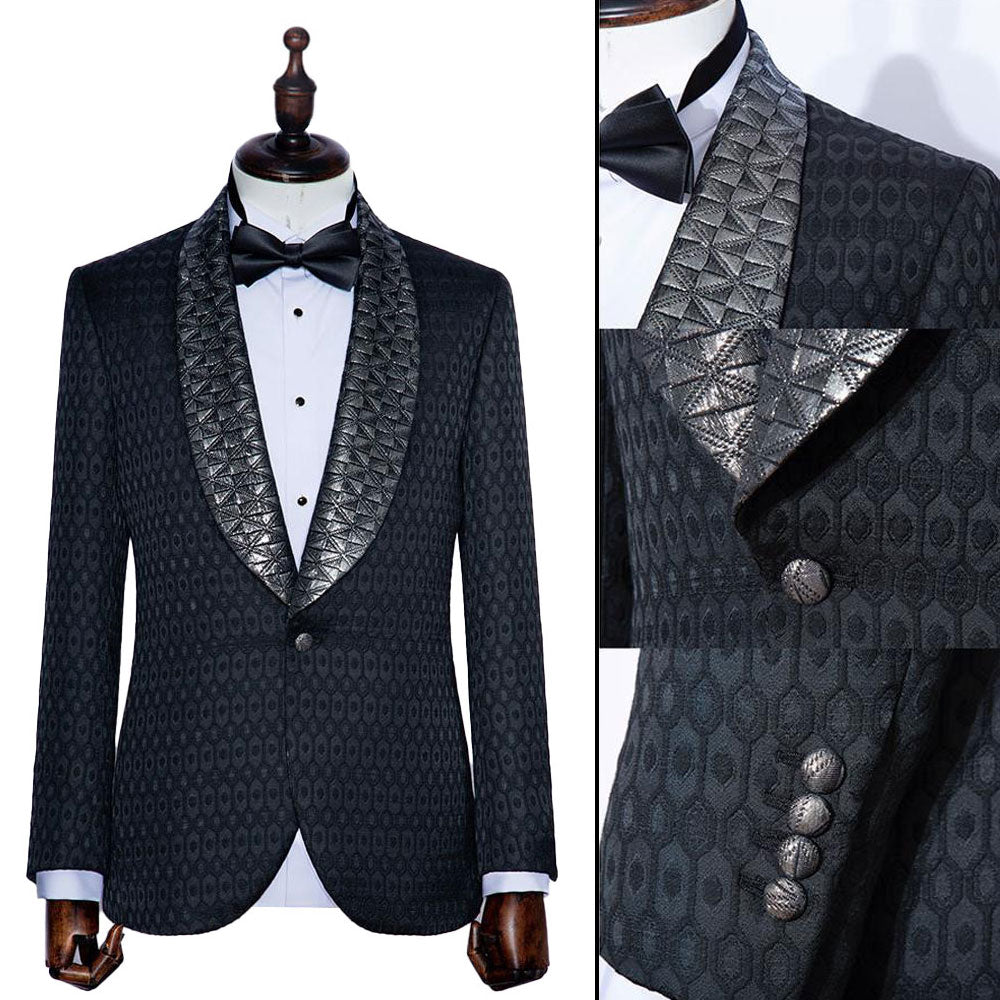 Black Single Breasted Damask Jacquard Tuxedo