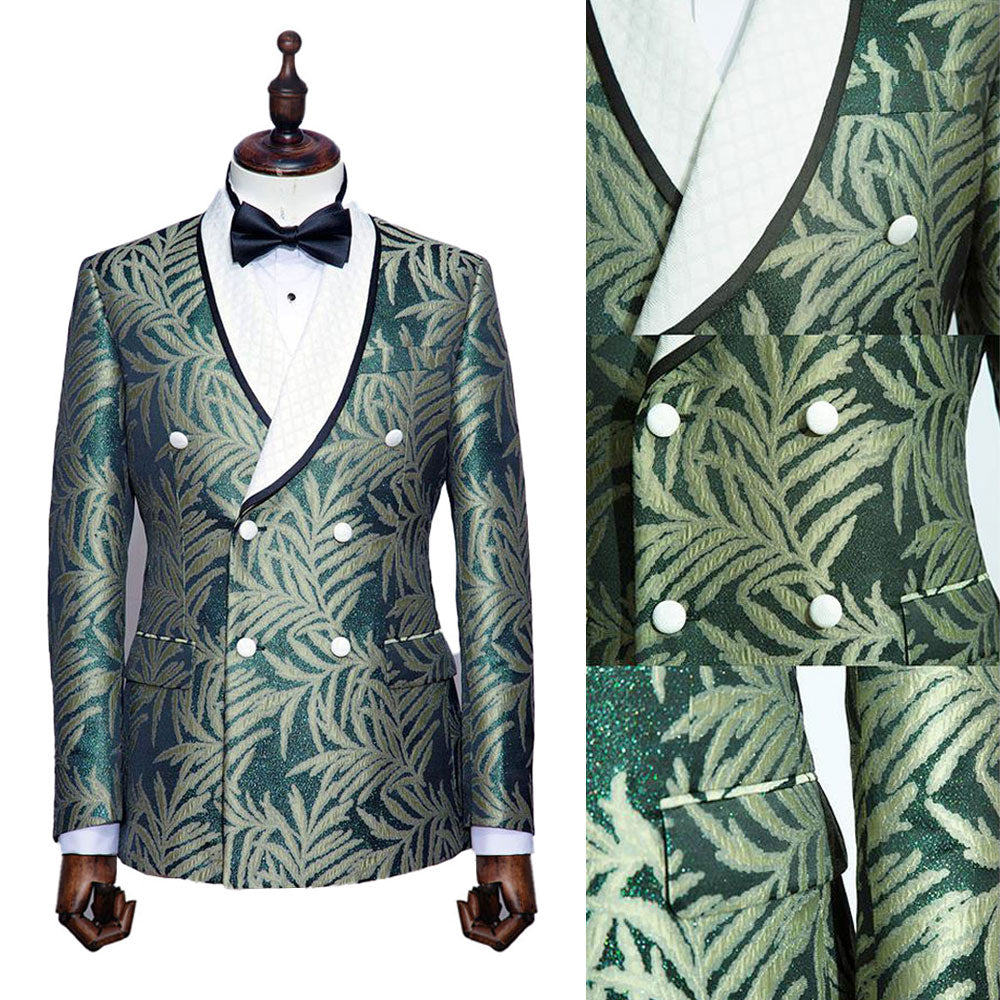 Double Breasted Jacquard Forest Green Tuxedo