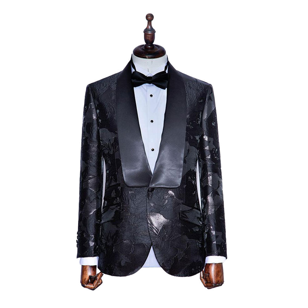 Black Long Shawl Lapels Damask Jacquard Tuxedo