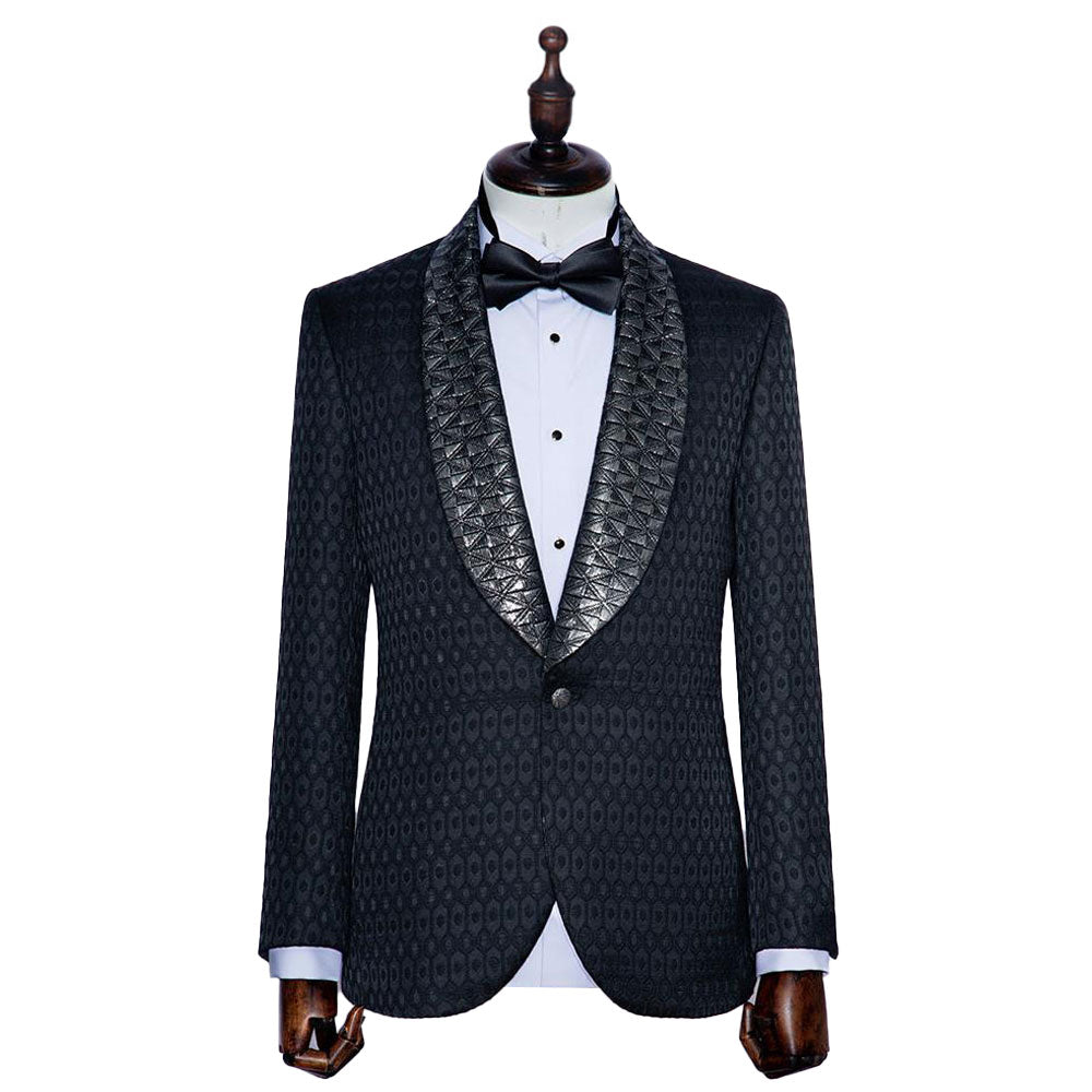 Black Single Breasted Damask Jacquard Tuxedo
