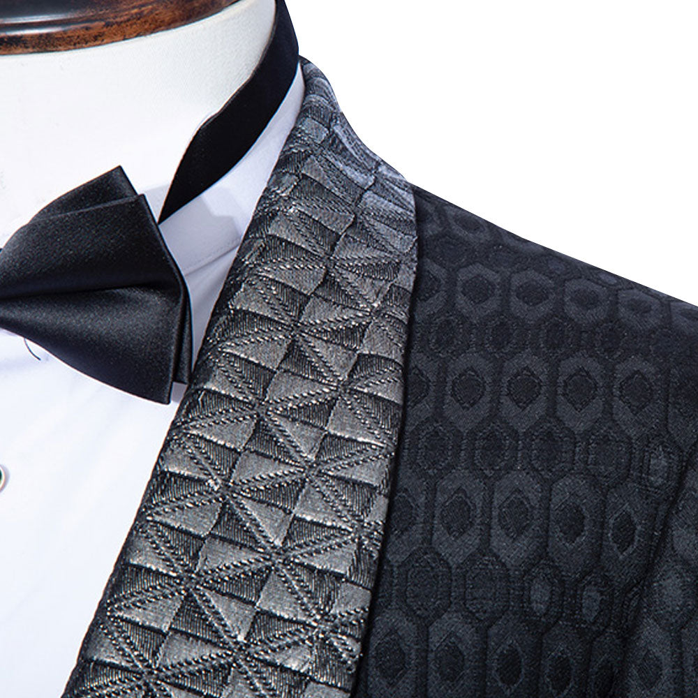 Black Single Breasted Damask Jacquard Tuxedo