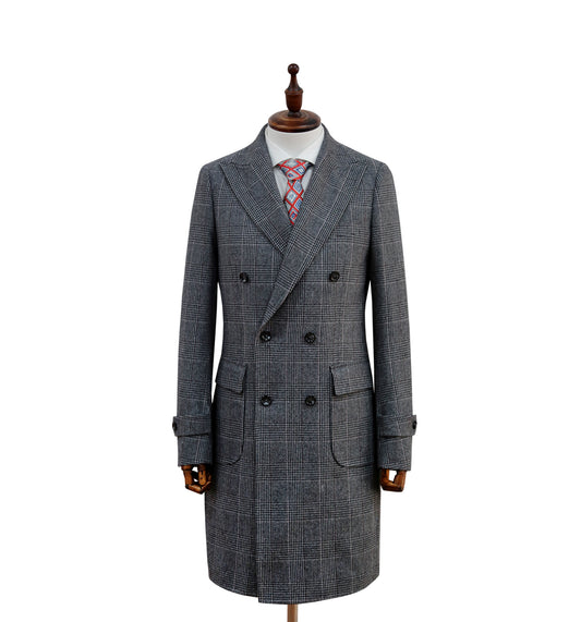 Double Breasted Coat Chequered Grey