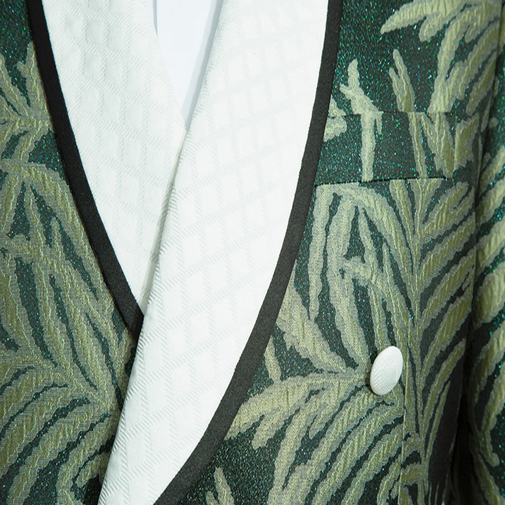 Double Breasted Jacquard Forest Green Tuxedo