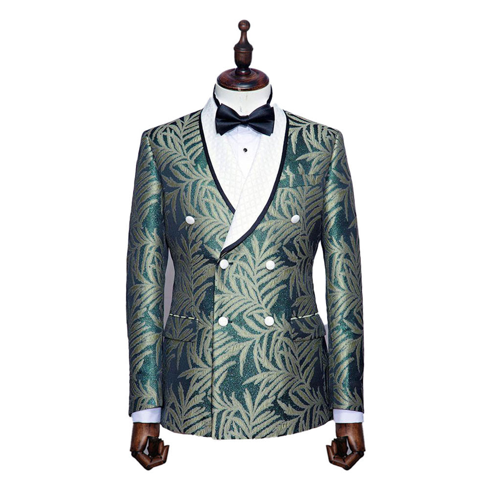 Double Breasted Jacquard Forest Green Tuxedo